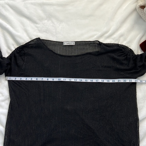 Zara black knit mesh top oversized with cinched sleeves size small - Picture 6 of 8